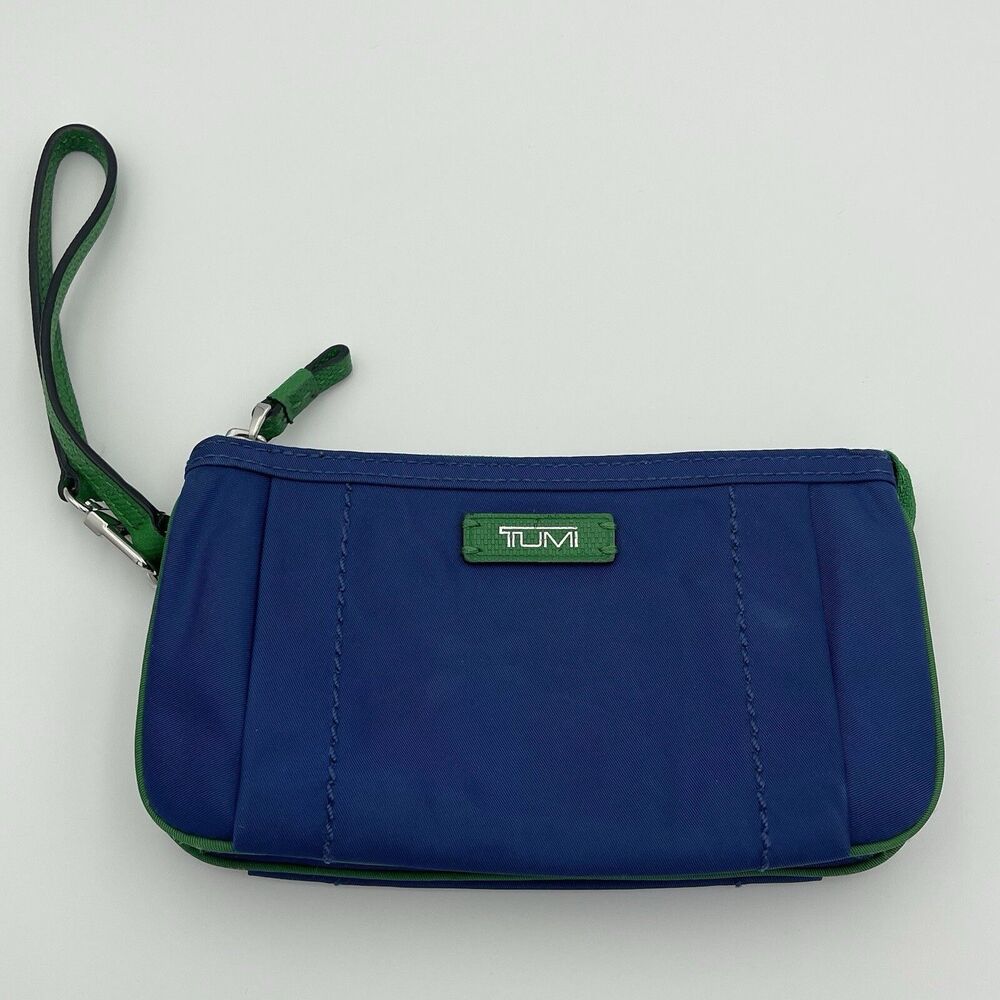 TUMI Wristlet Wallet Card Holder Blue and Green Trim